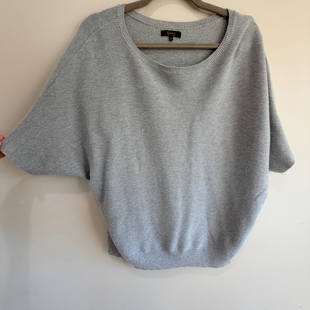 Quince Dolman Sweater Womens M Grey Organic Cotton Cashmere Link Stitch Neutral